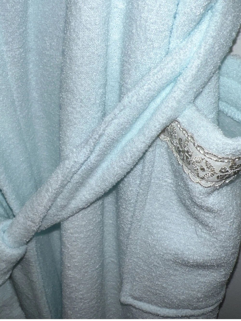 Miss Elaine Bathrobe Mint Blue with Embroidered Flowers & Lace Detail Large NWT! - Picture 4 of 8